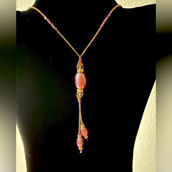 VECCHIA Murano Italian 🇮🇹 Hand Blown Lilac Glass Beaded Necklace - Picture 1 of 12